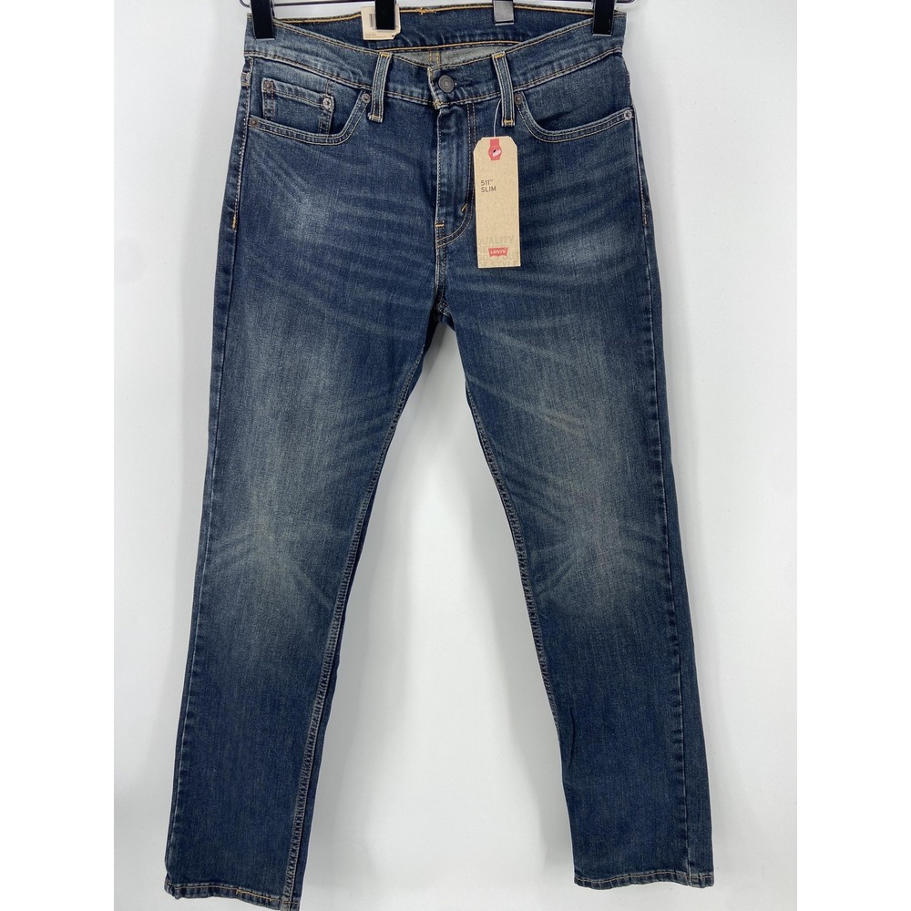 Levis Jeans Men 30x32‎ Blue 511 Slim Stretch Denim Whiskering Distressed